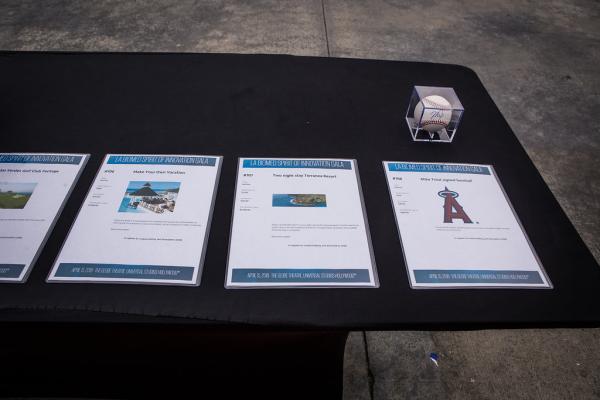 Auction items on a table