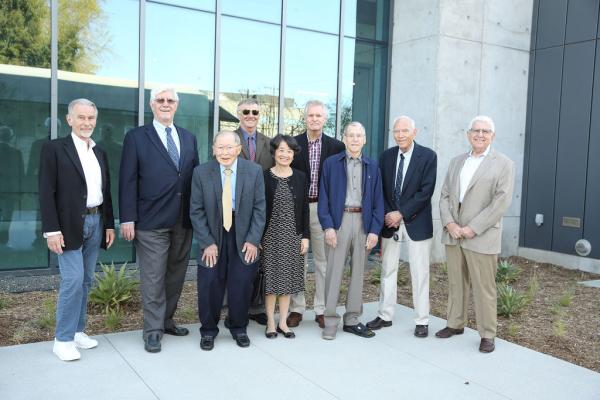 Attendees posing in front of building for Medical Research Laboratory Building Dedication